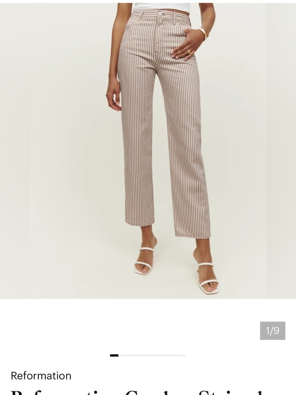 Reformation Cream and Tan Striped High-Rise Straight Pants